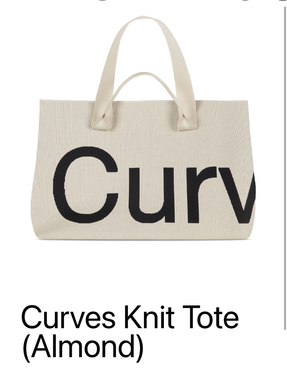 Curves Knit Tote in Almond with Black Lettering